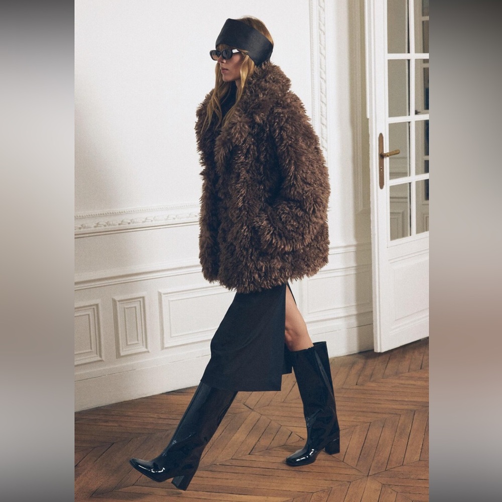 New ZARA ZW Collection Faux Fur Short Coat - Picture 7 of 16